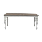 Table à manger à pieds tournés, en chêne vieilli blanc antique