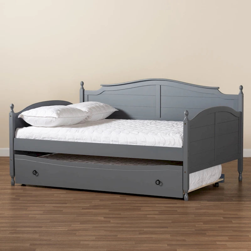 Lit de repos double style cottage avec lit gigogne escamotable