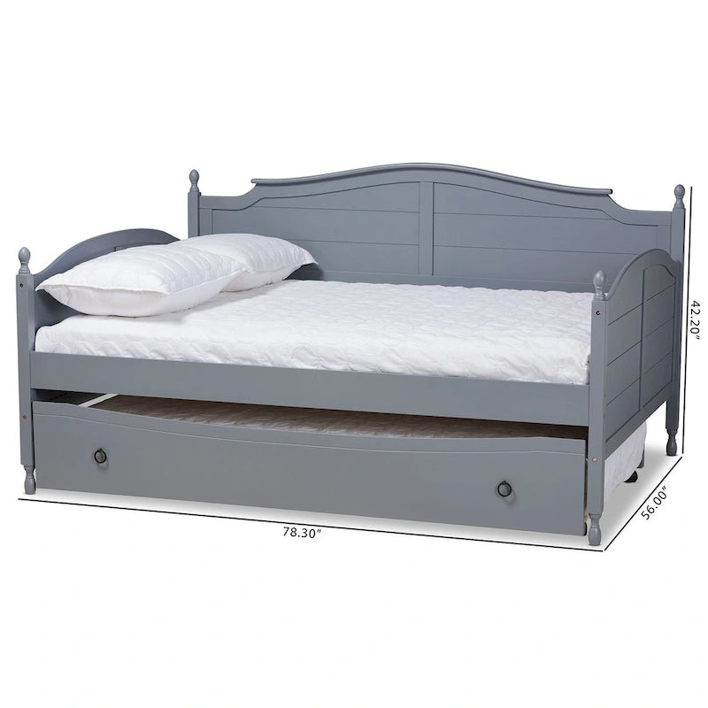 Lit de repos double style cottage avec lit gigogne escamotable