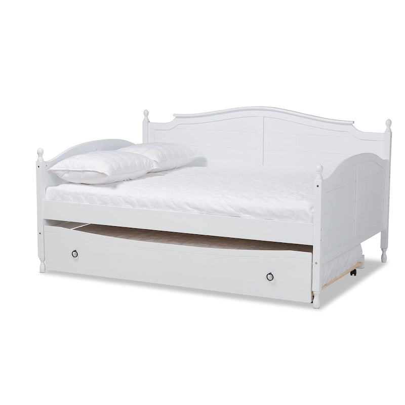 Lit de repos double style cottage avec lit gigogne escamotable
