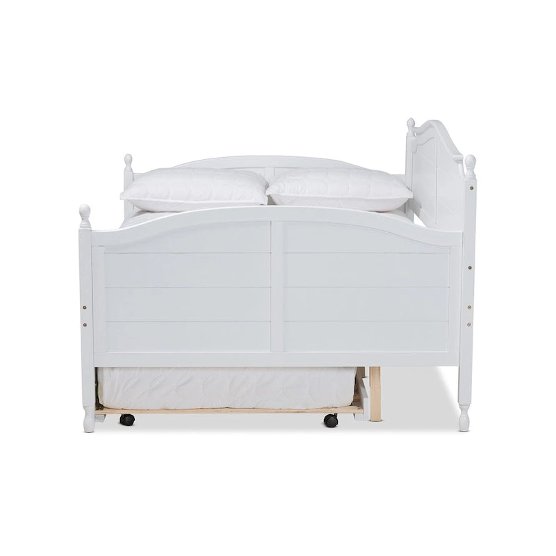 Lit de repos double style cottage avec lit gigogne escamotable