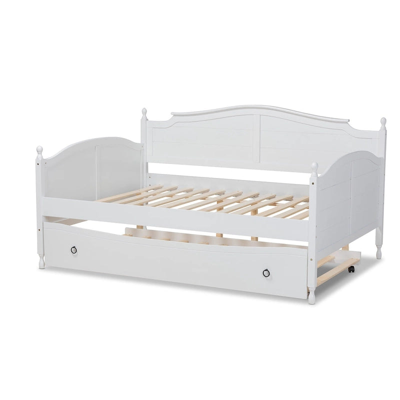 Lit de repos double style cottage avec lit gigogne escamotable