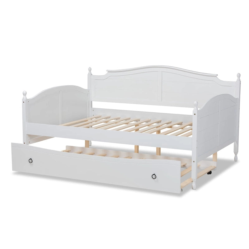 Lit de repos double style cottage avec lit gigogne escamotable