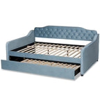 Lit de repos contemporain en velours capitonné avec lit gigogne
