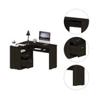 Bureau d'angle avec deux tiroirs, une étagère et un compartiment UC
