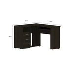 Bureau d'angle avec deux tiroirs, une étagère et un compartiment UC