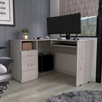 Bureau d'angle avec deux tiroirs, une étagère et un compartiment UC
