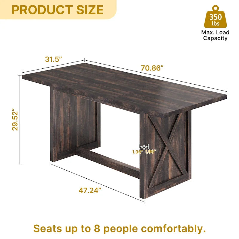 Grande table de salle à manger rustique de 180 cm pour 6 à 8 personnes