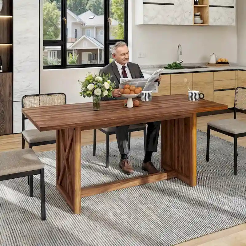Grande table de salle à manger rustique de 180 cm pour 6 à 8 personnes