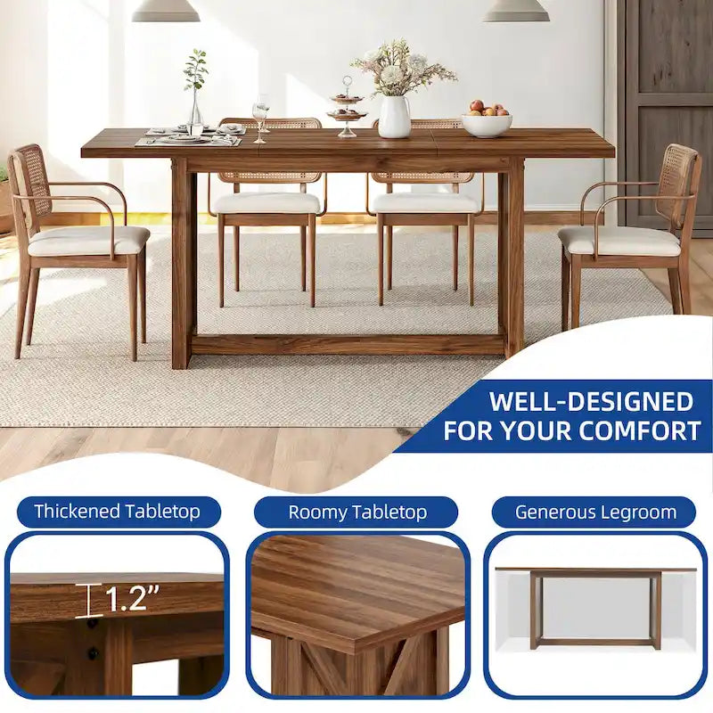 Grande table de salle à manger rustique de 180 cm pour 6 à 8 personnes