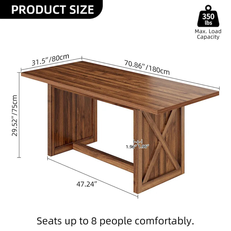 Grande table de salle à manger rustique de 180 cm pour 6 à 8 personnes