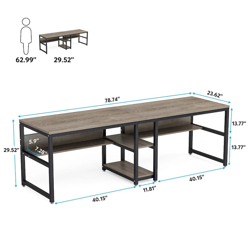 Bureau pour deux personnes de 200 cm avec étagère