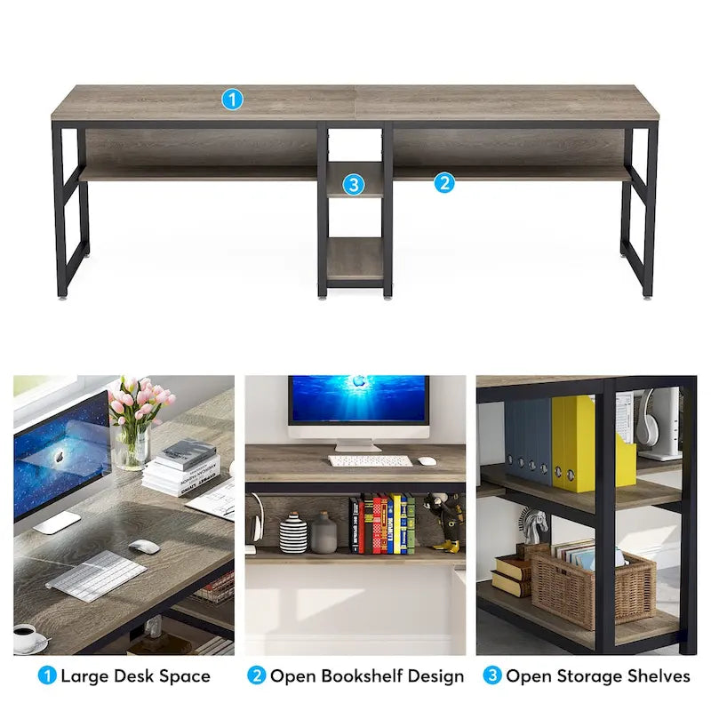 Bureau pour deux personnes de 200 cm avec étagère