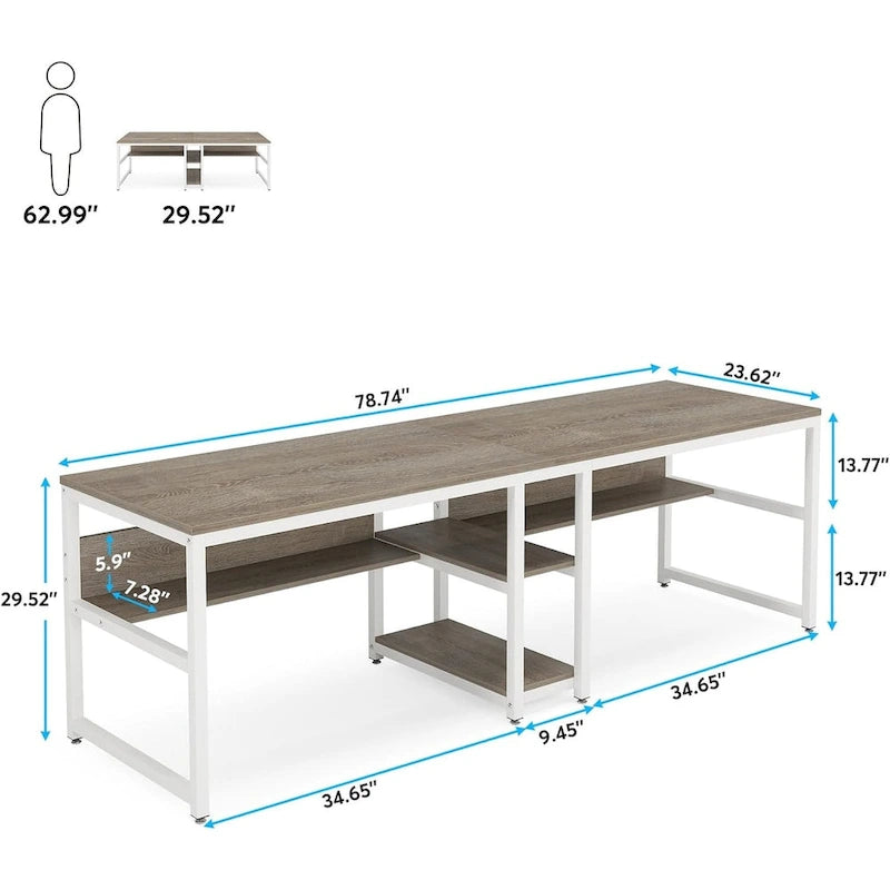 Bureau pour deux personnes de 200 cm avec étagère