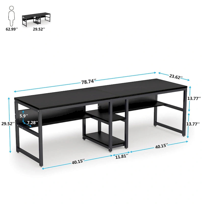 Bureau pour deux personnes de 200 cm avec étagère