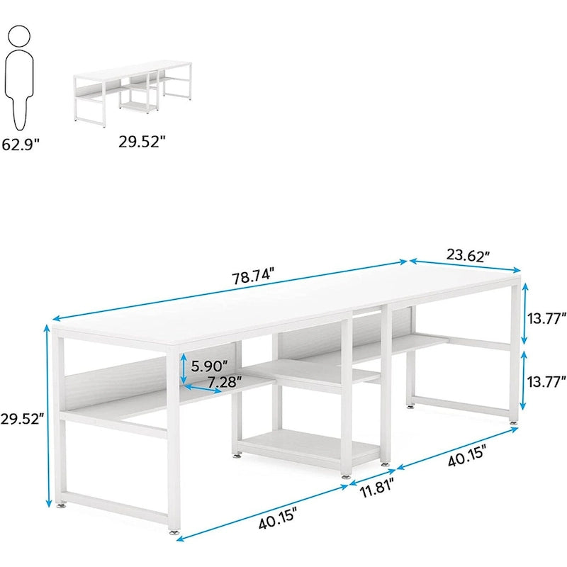 Bureau pour deux personnes de 200 cm avec étagère