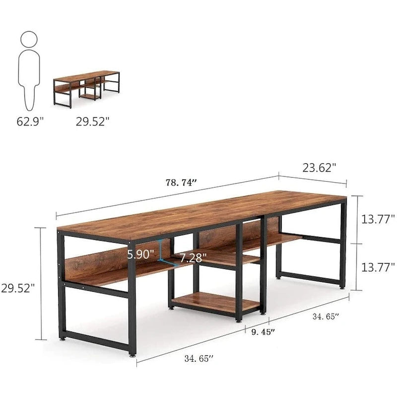 Bureau pour deux personnes de 200 cm avec étagère