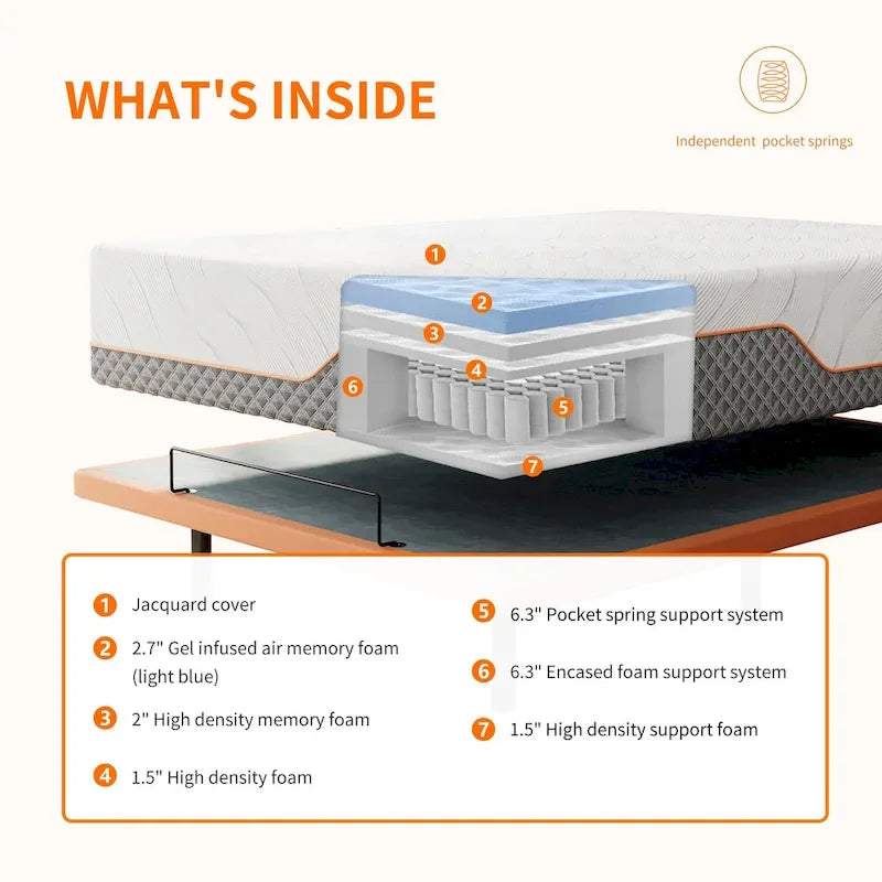 Cadre de lit réglable avec matelas hybride en mousse à mémoire de forme de 35,5 cm