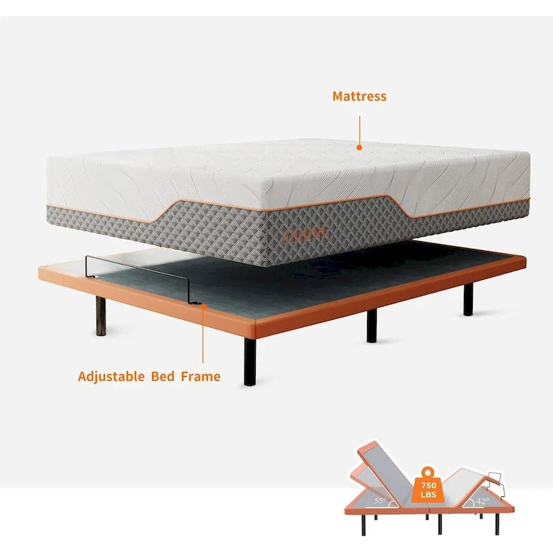 Cadre de lit réglable avec matelas hybride en mousse à mémoire de forme de 35,5 cm