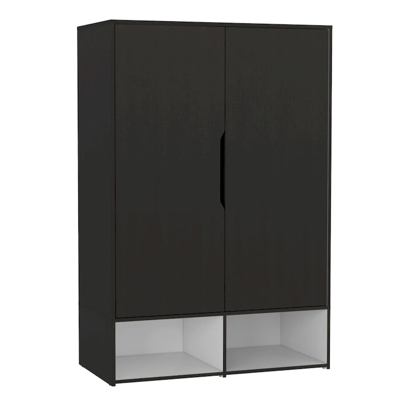 Armoire deux portes avec étagères ouvertes et tringle à vêtements