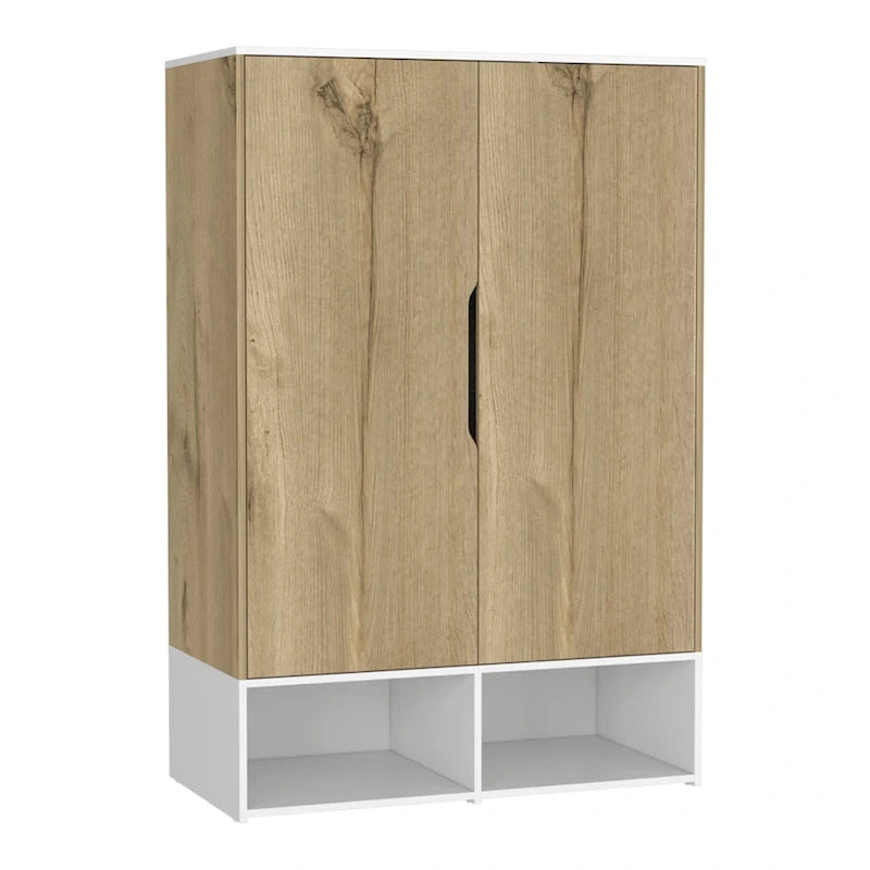 Armoire deux portes avec étagères ouvertes et tringle à vêtements