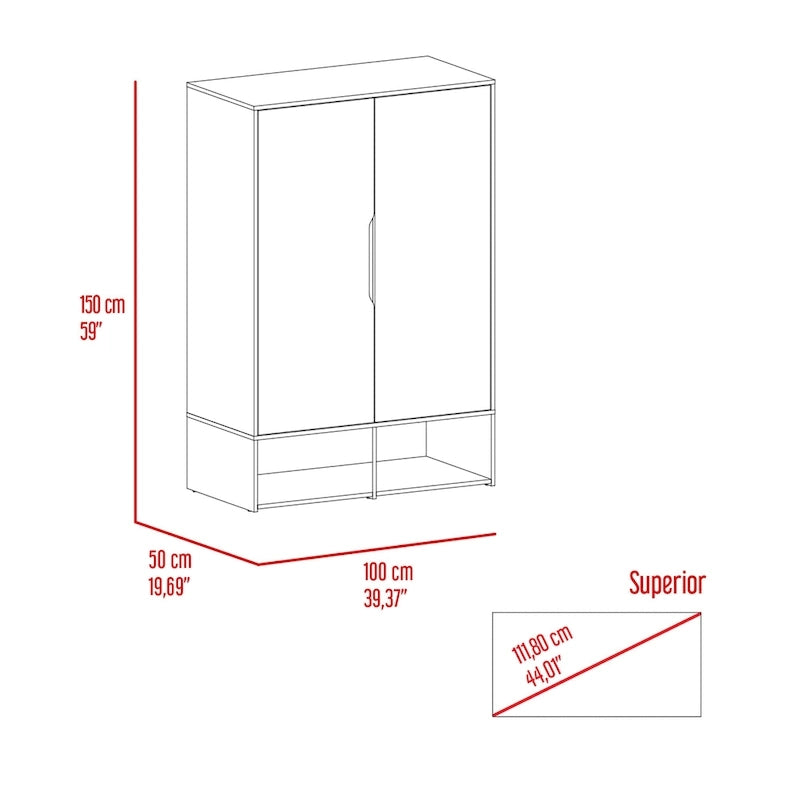 Armoire deux portes avec étagères ouvertes et tringle à vêtements