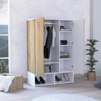 Armoire deux portes avec étagères ouvertes et tringle à vêtements