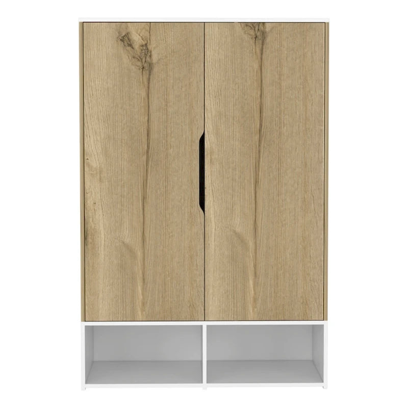 Armoire deux portes avec étagères ouvertes et tringle à vêtements