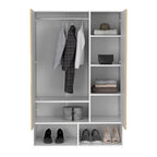Armoire deux portes avec étagères ouvertes et tringle à vêtements