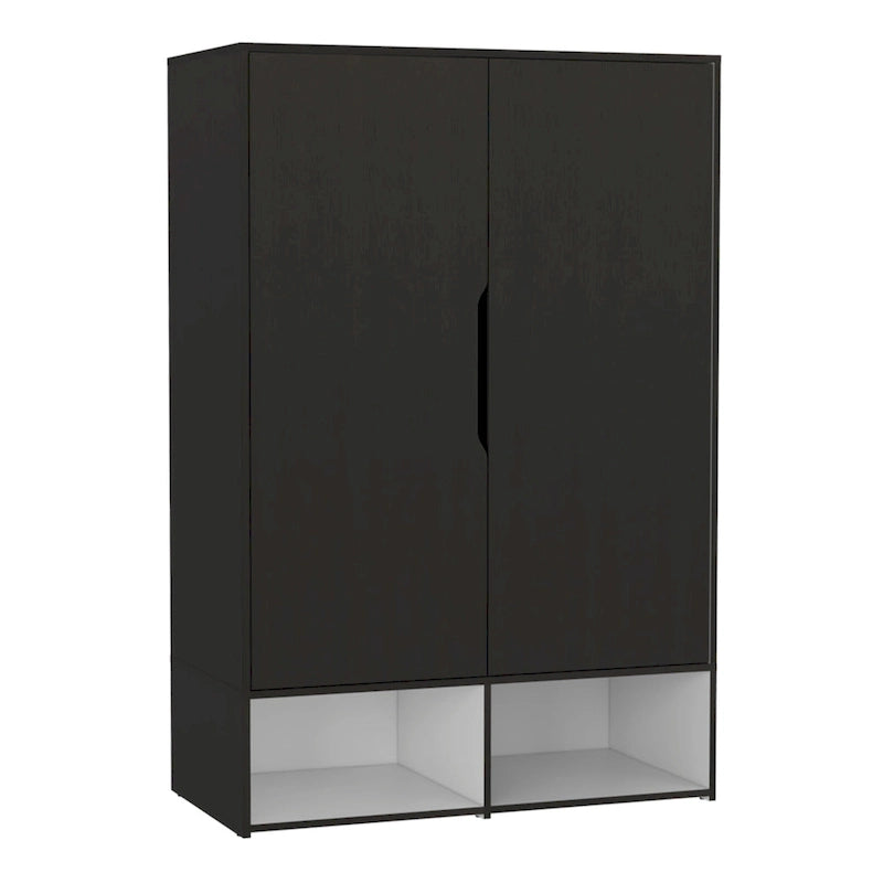 Armoire deux portes avec étagères ouvertes et tringle à vêtements