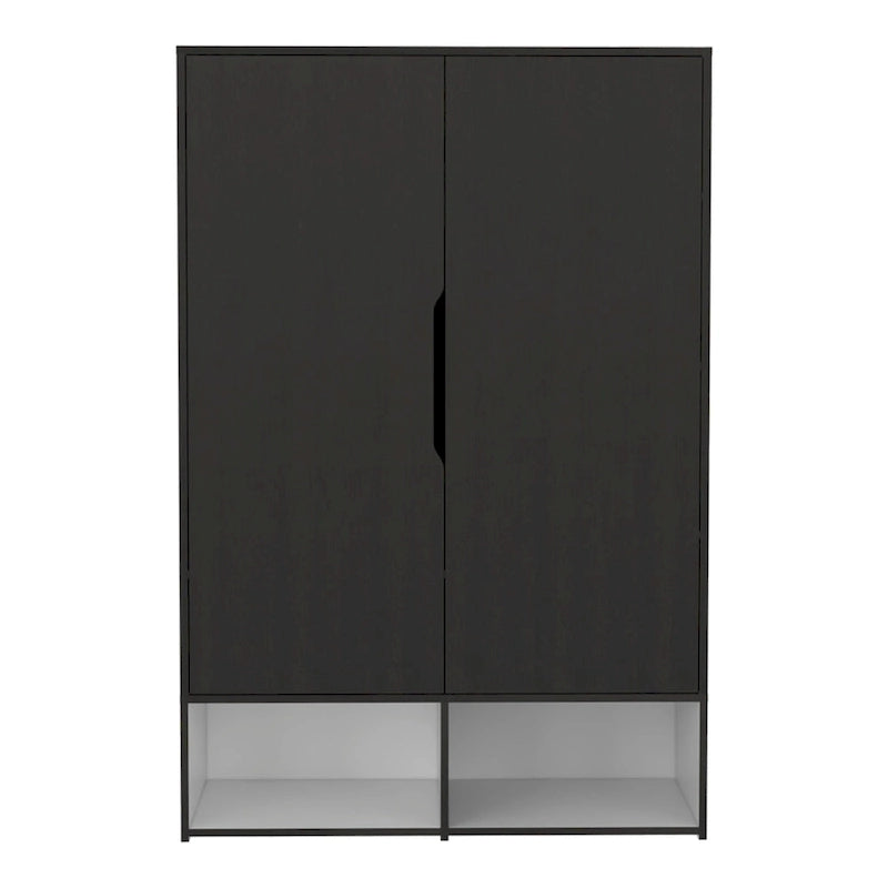 Armoire deux portes avec étagères ouvertes et tringle à vêtements