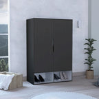 Armoire deux portes avec étagères ouvertes et tringle à vêtements