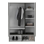Armoire deux portes avec étagères ouvertes et tringle à vêtements