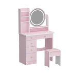 Coiffeuse 5 tiroirs avec miroir lumineux, rose/noir, 52H