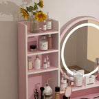 Coiffeuse 5 tiroirs avec miroir lumineux, rose/noir, 52H