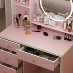 Coiffeuse 5 tiroirs avec miroir lumineux, rose/noir, 52H