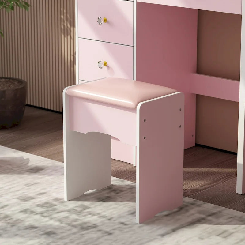 Coiffeuse 5 tiroirs avec miroir lumineux, rose/noir, 52H