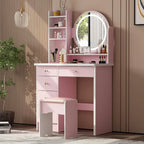 Coiffeuse 5 tiroirs avec miroir lumineux, rose/noir, 52H