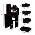 Coiffeuse 5 tiroirs avec miroir lumineux, rose/noir, 52H