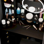 Coiffeuse 5 tiroirs avec miroir lumineux, rose/noir, 52H