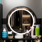 Coiffeuse 5 tiroirs avec miroir lumineux, rose/noir, 52H