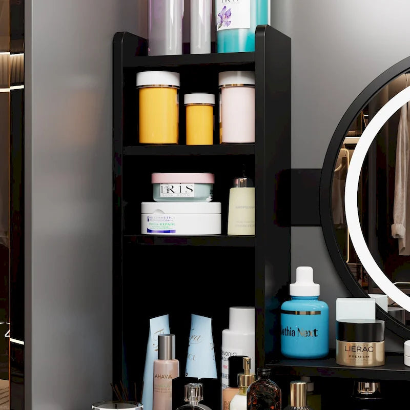 Coiffeuse 5 tiroirs avec miroir lumineux, rose/noir, 52H