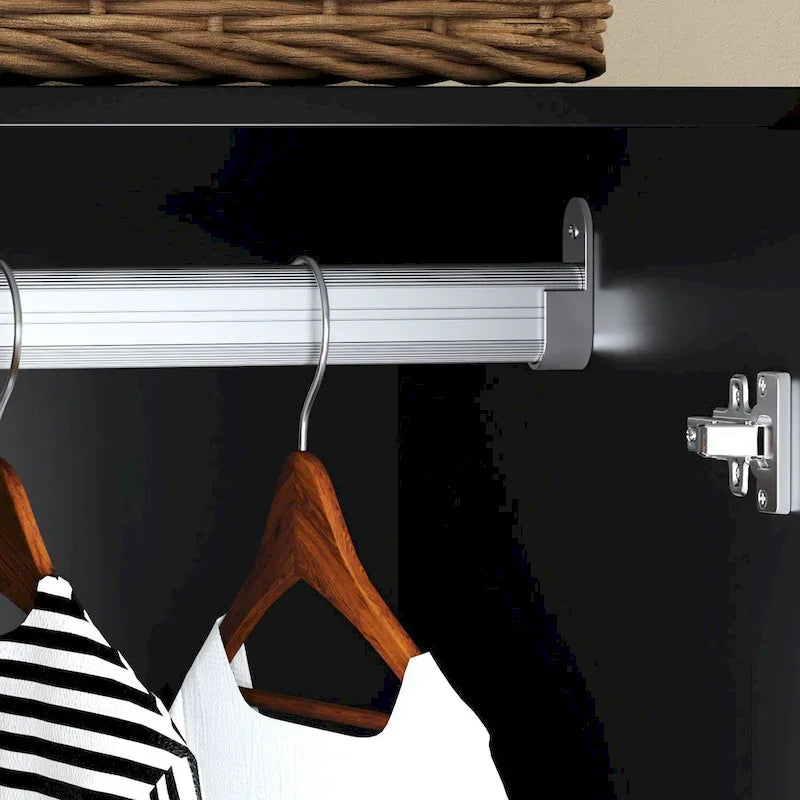 Armoire 2 portes avec tiroir de rangement et tringle à vêtements