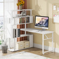 Bureau d'ordinateur en forme de L avec étagère de rangement