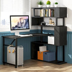 Bureau d'ordinateur en forme de L avec étagère de rangement