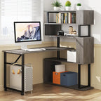 Bureau d'ordinateur en forme de L avec étagère de rangement