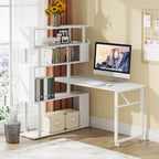 Bureau d'ordinateur en forme de L avec étagère de rangement
