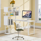 Bureau d'ordinateur en forme de L avec étagère de rangement