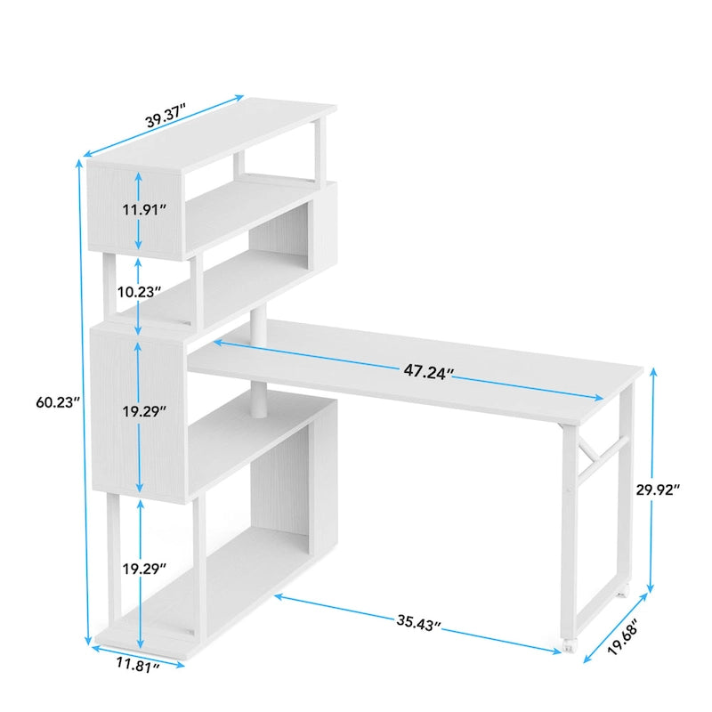 Bureau d'ordinateur en forme de L avec étagère de rangement