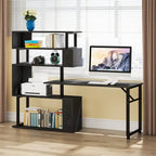 Bureau d'ordinateur en forme de L avec étagère de rangement